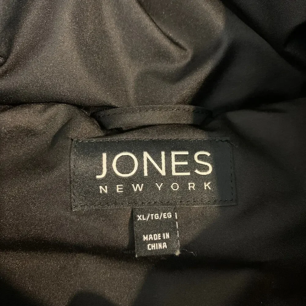 Jones New York Jacket Womens XL Extra Large Black Puffer Full Zip Long Hoodie